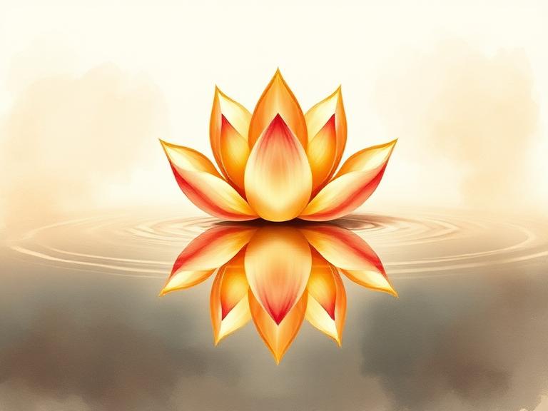 A lotus dissolving its own reflection on still water