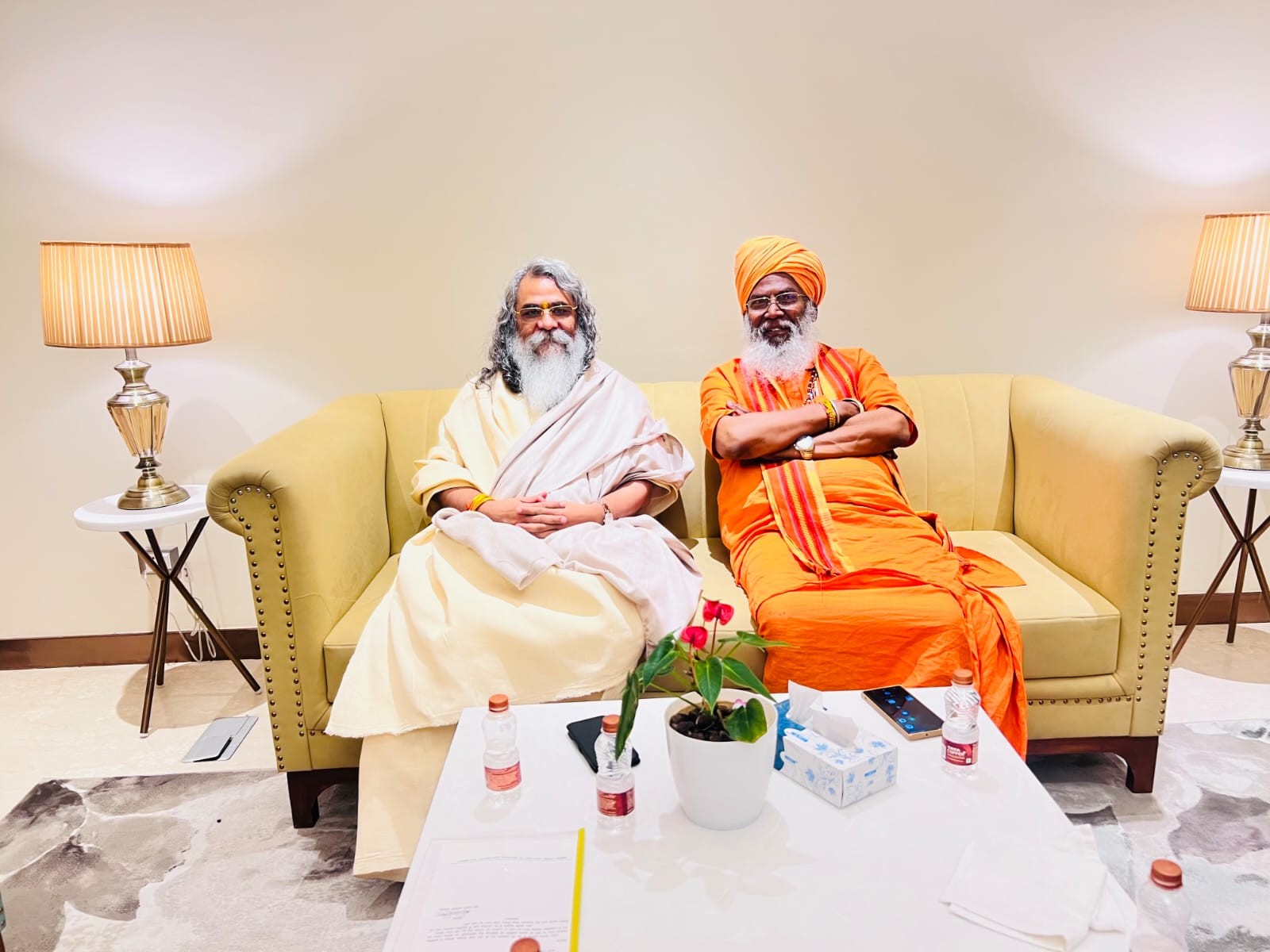 Two sants in conversation at the ashram