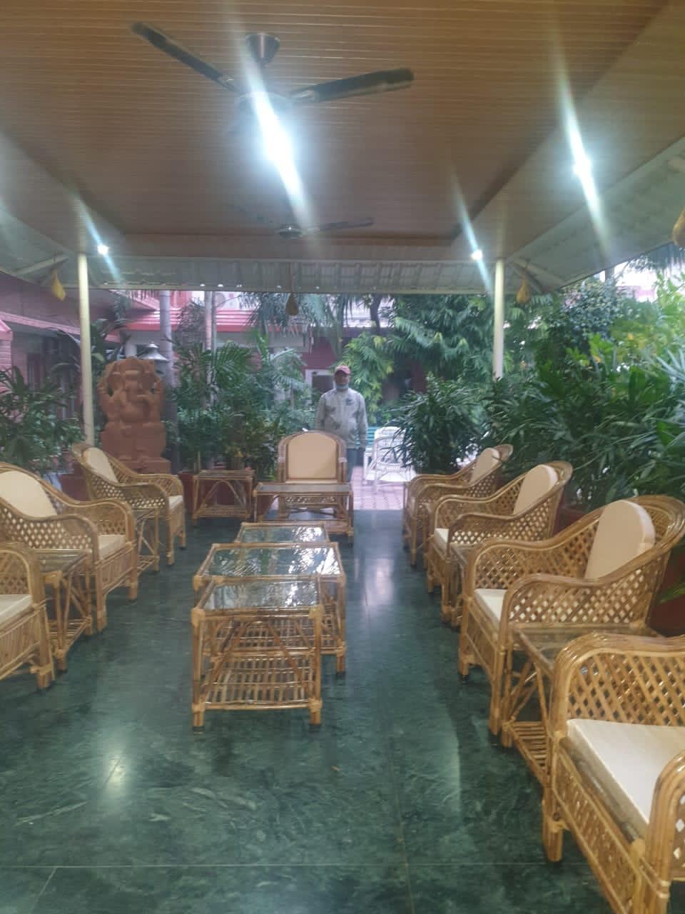 The covered veranda with seating