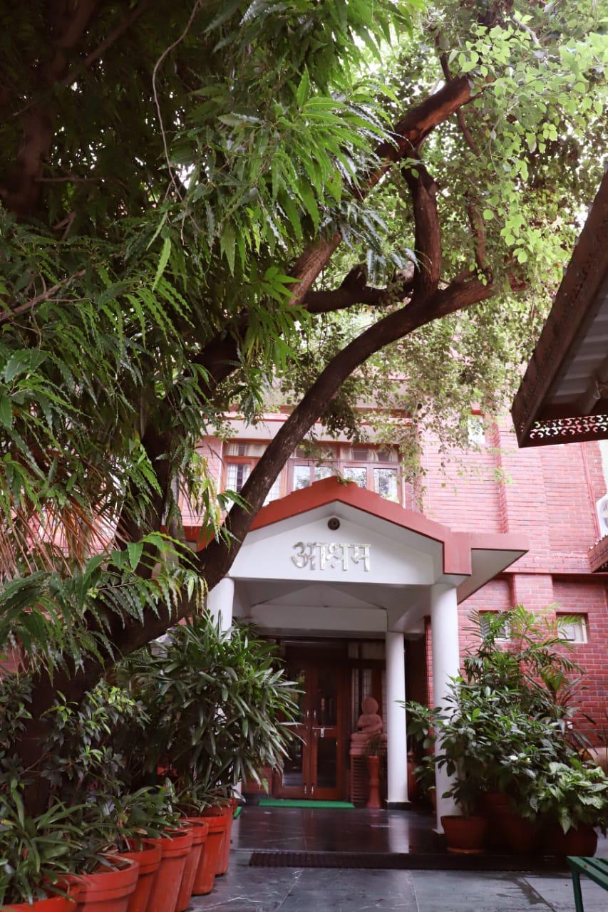 Entrance to the ashram beneath old trees