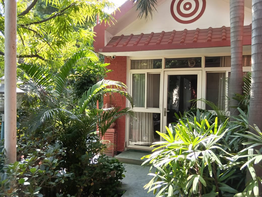 Entrance to the ashram beneath old trees