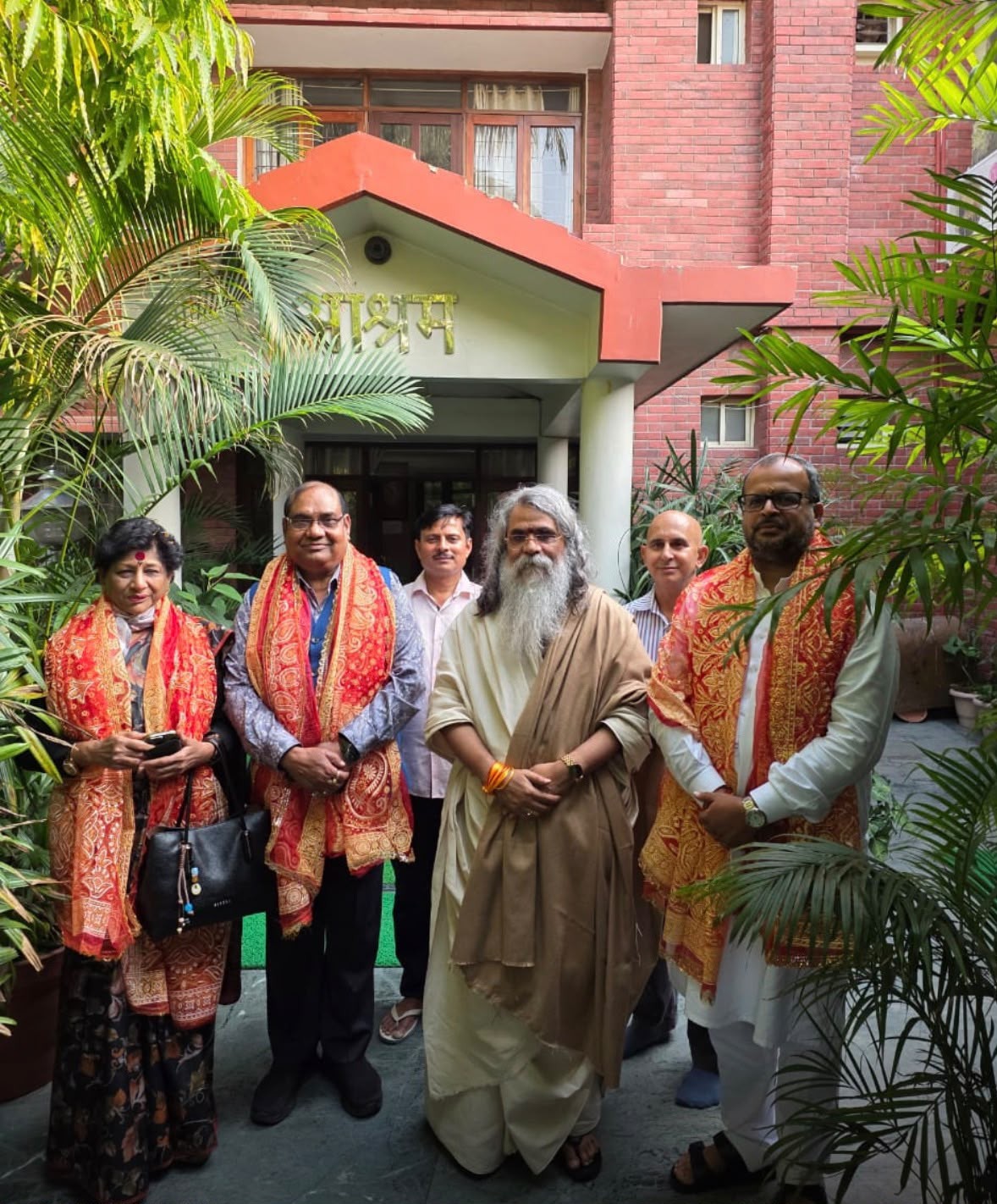 Guests at the ashram entrance