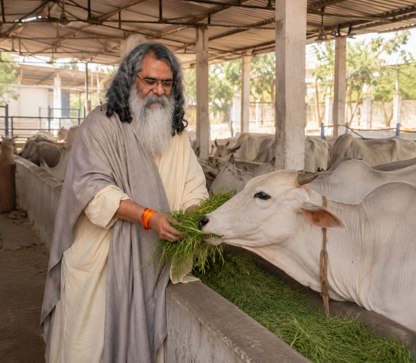 Gau seva at the ashram