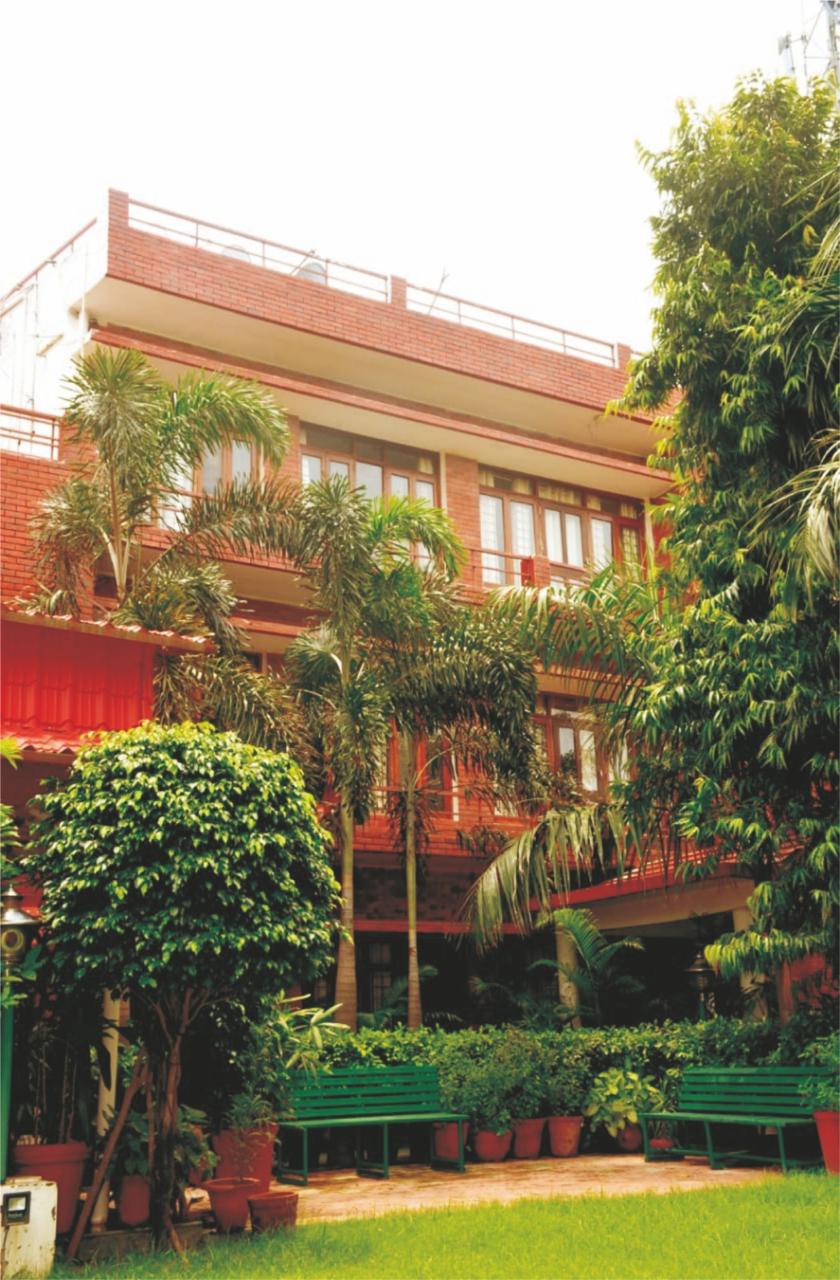 The ashram building seen from the garden